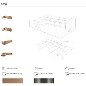 Coltar LUX design italian cu sezlong stanga Piele Naturala, Brown - Img 9