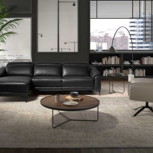 Coltar LUX design italian cu sezlong stanga si functia relax Cowhide negru - Img 8