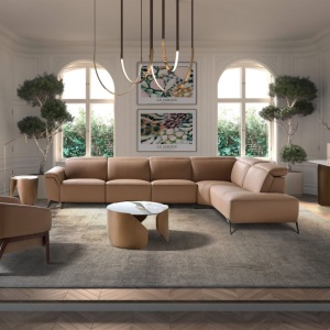 Coltar modular LUX design italian cu sezlong dreapta Piele Naturala, Brown - Img 6