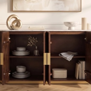 Comoda design retro Gatsby 140m, lemn maro cu marmura alba - Img 9