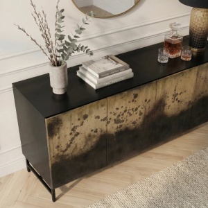 Comoda lemn masiv de mango negru cu auriu OXID 180cm - Img 11