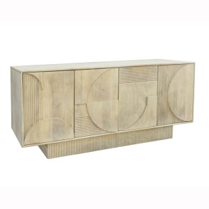 Comoda TV cu model optic 3D, Lemn mahon natur albit, ART DECO 170cm