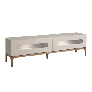 Comoda TV design modern cu iluminare interioara Gray and Walnut - Img 4