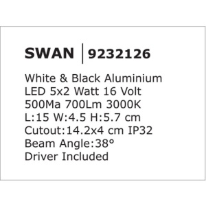 Corp incastrabil tavan fals cu 5 spoturi LED SWAN alb/ negru NVL-9232126 189804 universul-luminii.ro