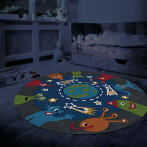 Covor copii cu fire fluorescente ce stralucesc in intuneric, Spirit-Glowy 130cm albastru 3143-54 AE