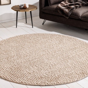 Covor rotund realizat manual Wool 150cm, bej - Img 5