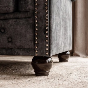 Fotoliu clasic stil englezesc Chesterfield, catifea gri antic - Img 3