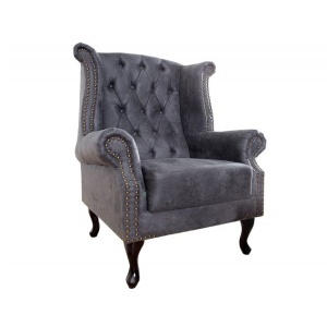 Fotoliu clasic stil englezesc Chesterfield gri antic