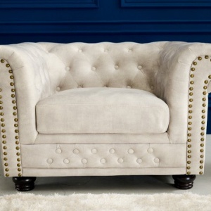 Fotoliu clasic stil englezesc Chesterfield, sampanie - Img 4