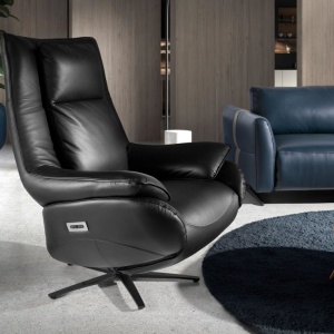 Fotoliu design LUX cu functia relax Cowhide Black leather - Img 7