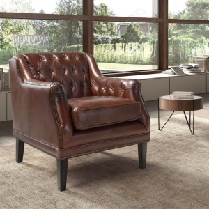Fotoliu LUX tapitat cu piele Cognac Brown