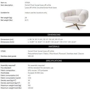 Fotoliu modern pivotant design LUX Sunset, Lyssa off-white - Img 2