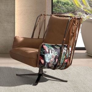 Fotoliu pivotant design LUX, Piele naturala, Tesatura Tropicala 5168 - Img 6