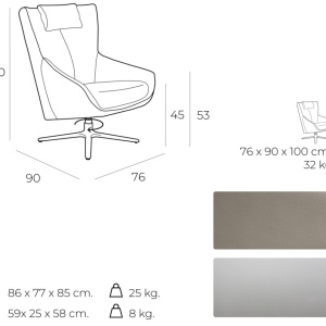 Fotoliu pivotant design modern Melvin AC 5044-A1001-PIEL - Img 3
