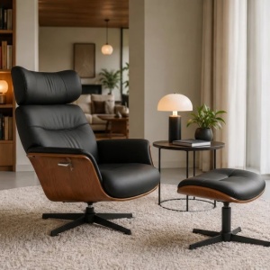 Fotoliu pivotant, functie relax, piele sintetica si furnir de nuc VOGUE - Img 7