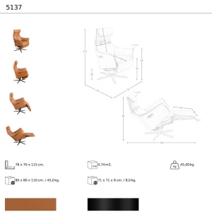 Fotoliu pivotant, functie relax, tapitat cu piele Brown - Img 12