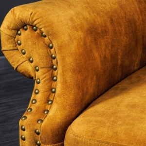 Fotoliu stil englezesc Chesterfield, catifea galben mustar - Img 3