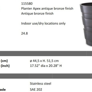 Ghiveci, Vas decorativ din otel inoxidabil Apex bronz antic - Img 2