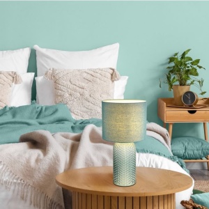 Lampa de masa cu baza din sticla abajur textil SOFIA verde
