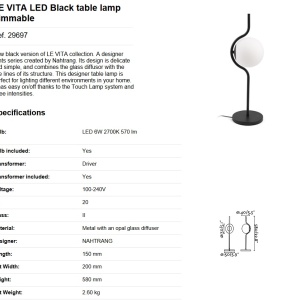 Lampa de masa LED dimabila design modern LE VITA LED Black 29697 189304 universul-luminii.ro