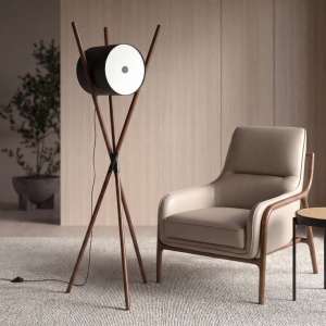 Lampa de podea din lemn si piele sintetica design LUX Black - Img 5