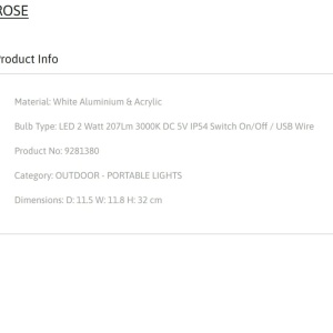 Lampa LED portabila iluminat exterior decorativ ROSE alba 215504 universul-luminii.ro