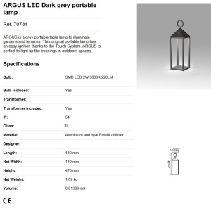 Lampa LED touch portabila iluminat exterior decorativ IP54 ARGUS 189664 universul-luminii.ro
