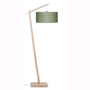 Lampadar cu cadru din bambus si abajur din tesatura in, Andes natur/ verde ANDES/F/4723/GF