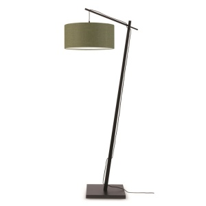 Lampadar din bambus si abajur din tesatura in, Andes negru/ verde
