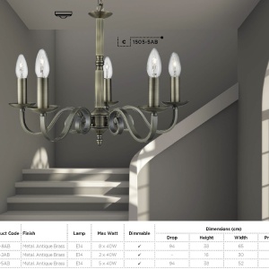 Lustra clasica suspendata design traditional Richmond 5L alama antique 1505-5AB SRT 182934 universul-luminii.ro