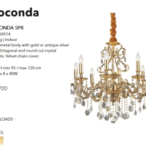 Lustra cristal Venezian diam. 73cm GIOCONDA SP8 ORO 060514 48304 universul-luminii.ro