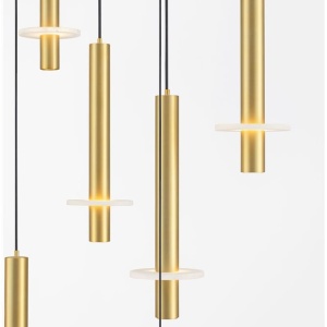 Lustra cu 12 Pendule tub subtire aluminiu auriu si alabastru LED NOEMI - Img 7