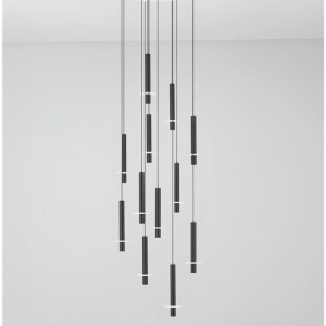 Lustra cu 12 Pendule tub subtire aluminiu negru si alabastru LED NOEMI - Img 9