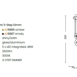 Lustra cu 5 pendule LED ANDORA 3-STEP DIMM fumuriu - Img 2