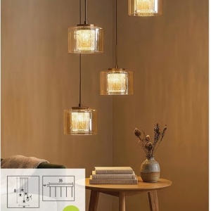 Lustra cu 5 pendule LED bronz cu sticla sampanie Tumblers - Img 5