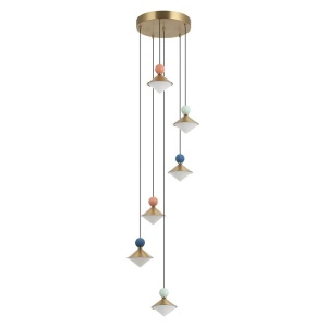 Lustra cu 6 pendule LED, Ceramica, Sticla, BRASS, ZB-25102