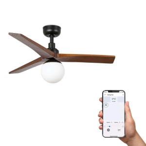 Lustra cu Ventilator smart sistem TUYA si telecomanda KLIM S 92,5cm, negru/ nuc