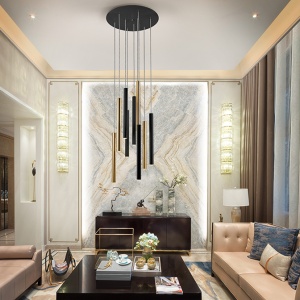 Lustra dimabila cu 9 pendule LED design modern Varas negru/auriu SV-373272 75214 universul-luminii.ro