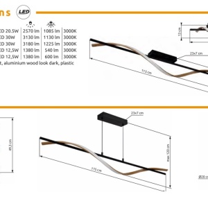 Lustra LED aluminiu cu efect de lemn WATKINS 250104 universul-luminii.ro