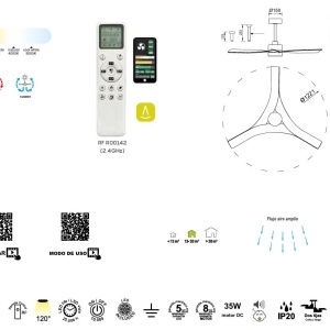 Lustra LED CCT cu ventilator si telecomanda THAI negru/ aspect lemn MA-8716 172134 universul-luminii.ro