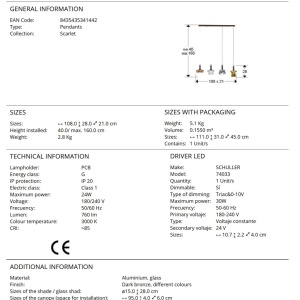 Lustra LED cu 4 pendule design decorativ Scarlet 4L color - Img 5