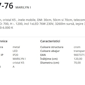 Lustra LED cu telecomanda, cristale K5 Marilyn I 67037-76 GL 174504 universul-luminii.ro