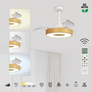 Lustra LED cu ventilator palete retractabile Coin Fan Mini lemn - Img 5