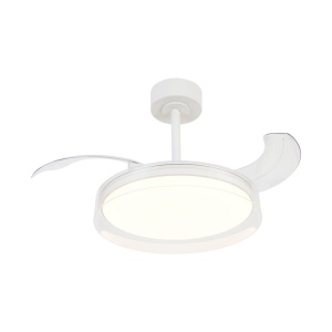 Lustra LED cu ventilator palete retractabile GLASS S alb