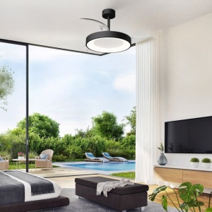 Lustra LED cu ventilator palete retractabile NISEKO M negru