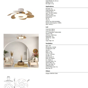 Lustra LED cu ventilator si telecomanda FLOWER alb/lemn - Img 8