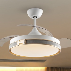 Lustra LED cu Ventilator si telecomanda, lame retractabile HERON alb/auriu - Img 3