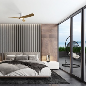 Lustra LED cu Ventilator si telecomanda NEMO G alb/lemn