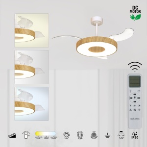 Lustra LED cu Ventilator tavan smart sistem TUYA si telecomanda COIN lemn - Img 5