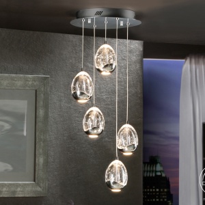Lustra LED dimabila cu 5 pendule ROCIO crom SV-783517 59884 universul-luminii.ro